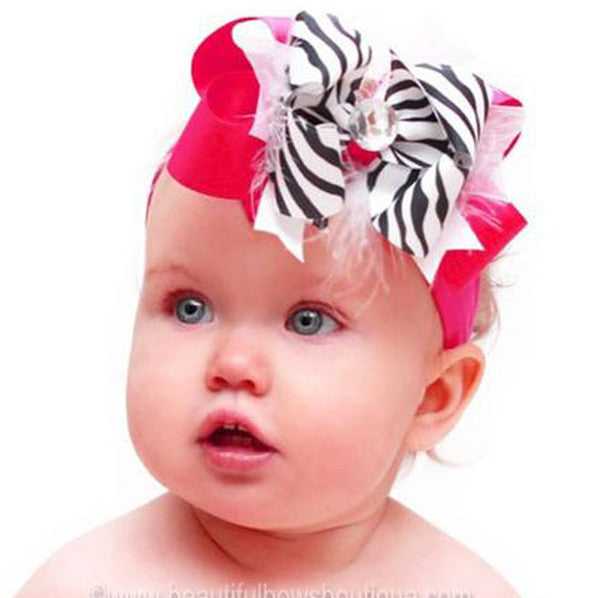 Stella Shocking Pink Zebra Girls Hair Bow Clip or Headband