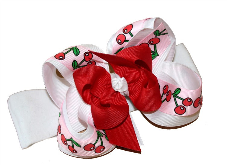 White Cherries Girls Hair Bow Clip or Headband