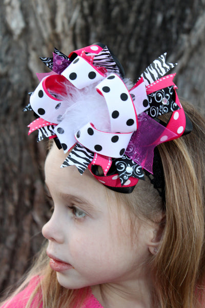 Hot Pink and Black Over the Top Bow, Black and Hot Pink Big Bow