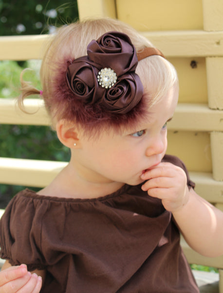 Infant Toddler Sweet Rosettes Brown Vintage Headband