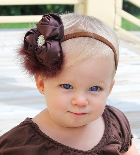 Infant Toddler Sweet Rosettes Brown Vintage Headband