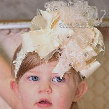 Buy Large Ivory Ruffle Girls Hair Bow Clip or Baby Headband Online at  Beautiful Bows Boutique
