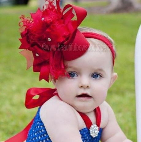 Big Solid Red Over The Top Girls Hair Bow Headband, Snow White Baby Girls Headband