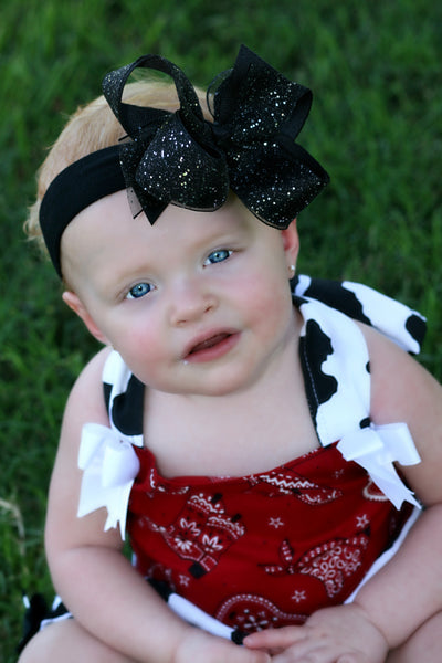 Black Boutique Glitter Sparkle Hair Bow Headband for Babies