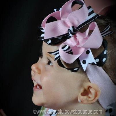 Black Pink Kiara Girls Hair Bow Clip or Headband