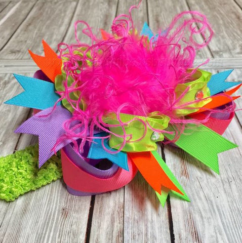 Bright Neon Colors Over the Top Girls Hair Bow Clip or Headband
