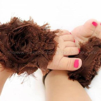 Brown Chiffon Fabric Flower Barefoot Baby Sandals