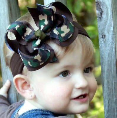 Camouflage Girls Hair Bow Clip or Headband