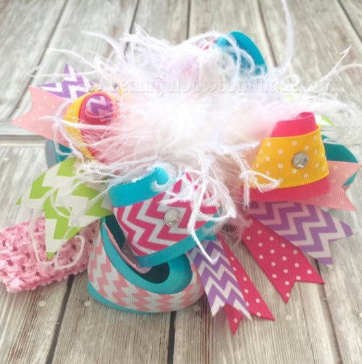 Chevron Easter Pastel Over the Top Hair Bow Headband