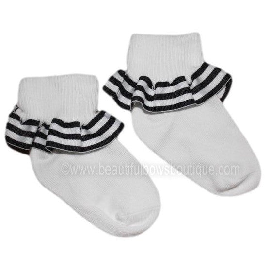 Black White Stripe Ruffle Ribbon Socks