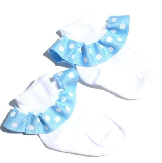Blue and White Polka Dot Ribbon Ruffle Socks