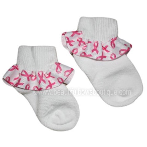Breast Cancer Awareness Ruffle Ribbon Socks