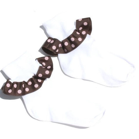 Brown and Pink Polka Dot Ribbon Ruffle Socks