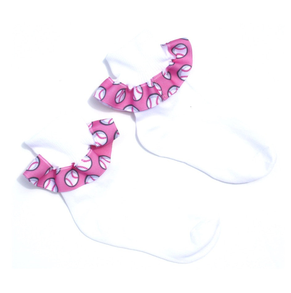 Buy Hot Pink Baseball Ribbon Ruffle Socks Online at Beautiful Bows Boutique