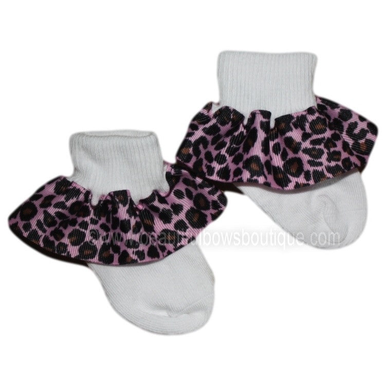 Light Pink Cheetah Ruffle Ribbon Socks