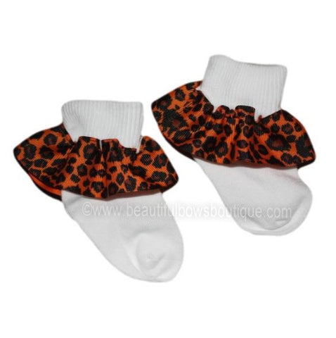 Orange Cheetah Ruffle Ribbon Socks