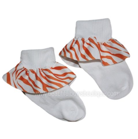 Orange and White Zebra Ribbon Ruffle Socks