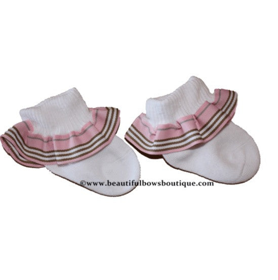 Pink and Brown Stripe Ribbon Ruffle Socks