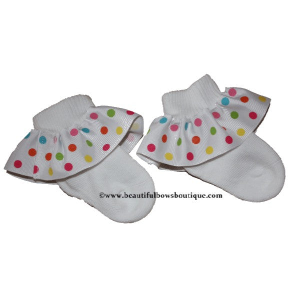 Spring Dots Ribbon Ruffle Socks