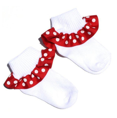 Red and White Polka Dot Ribbon Ruffle Socks