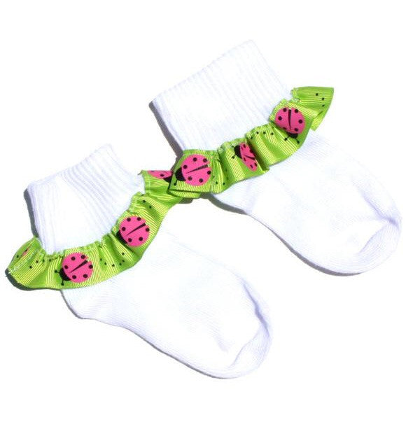 Summer Ladybug Ribbon Ruffle Socks