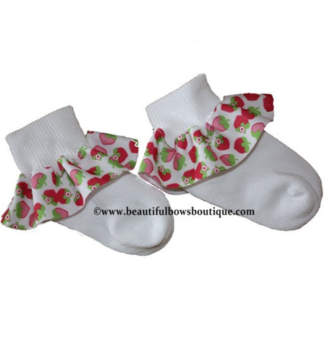 Sweet Strawberry Ribbon Ruffle Socks