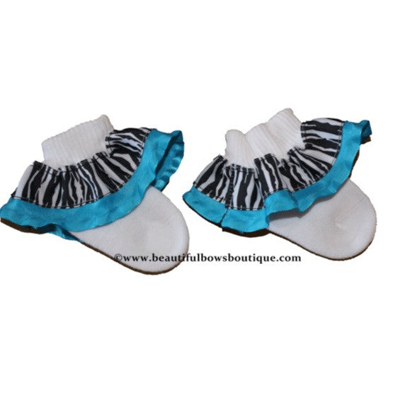 Turquoise Zebra Ribbon Ruffle Socks