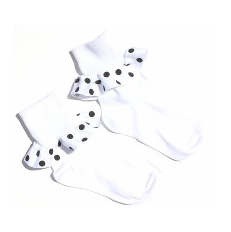 White and Black Polka Dot Ribbon Ruffle Socks