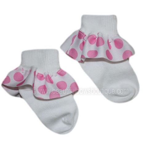 White and Pink Big Dot Ribbon Ruffle Socks