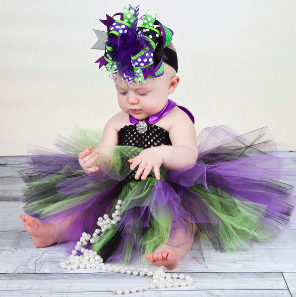Witch Hair Bow Purple Green Black Over the Top