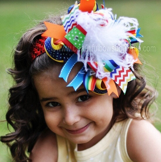 Primary Rainbow Chevron Colors Over the Top Hair Bow or Baby Girl Headband