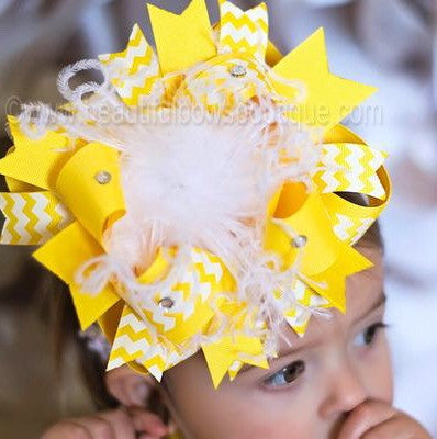 Big Yellow White Hair Bow Headband for Infants