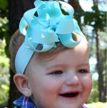 Baby Blue Double Boutique Girls Hair Bow Clip or Headband