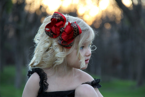 Red Leopard Boutique Hair Bow Headband for Girls - CHOOSE COLOR