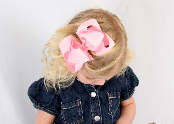 Pink Double Loop Grosgrain Girls Hair Bow Clip or Headband-CHOOSE COLOR