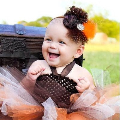 Orange Brown Baby Fall Feather Vintage Headband for Girls