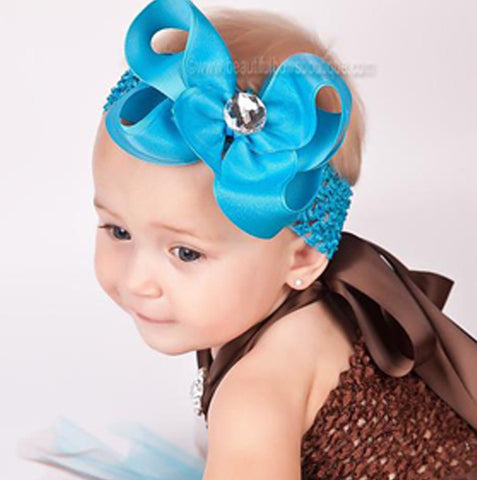 Turquoise Grosgrain Shimmer Bling Girls Hair Bow Clip or Headband