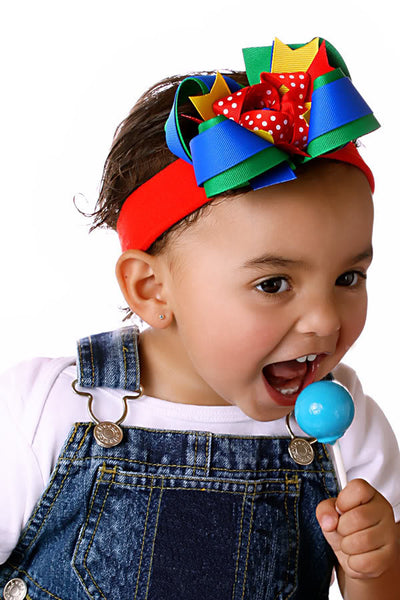 Bright Colors Primary School Hair Bow Clip or Baby Headband