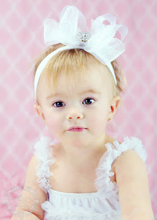 Fancy White Organza Hair Bow Headband for Babies