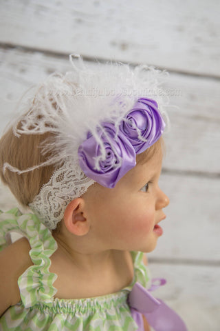 Shabby Chic Lavender Baby Headband, Lavender and White Flower Headband