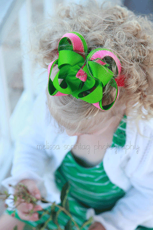 Lime Hot Pink Girls Hair Bow Clip or Baby Headband