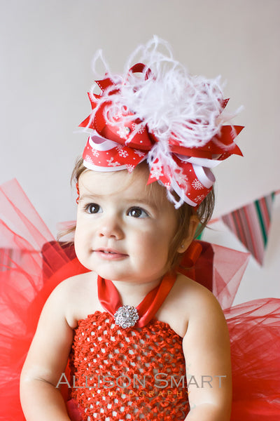 Fluffy Red Snowflake Over the Top Bow Headband