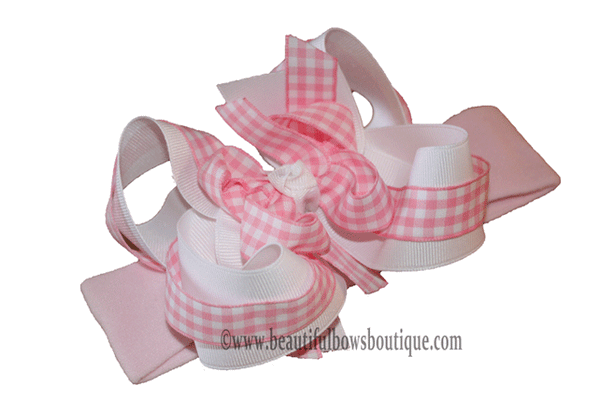 Pink Gingham Girls Hair Bow Clip or Baby Headband
