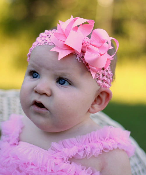 Pink Layered Bow Infant Headband