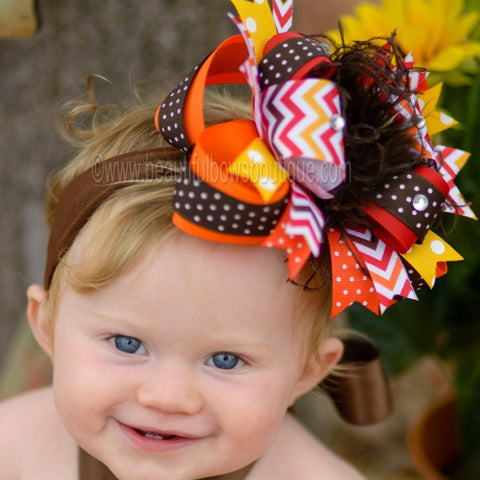 Big Autumn Chevron Fall Over the Top Hair Bow or Baby Headband