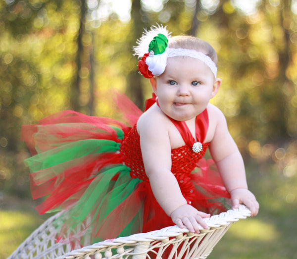 Fancy Christmas Baby Tutu Dress Red and Green Flower Tutu