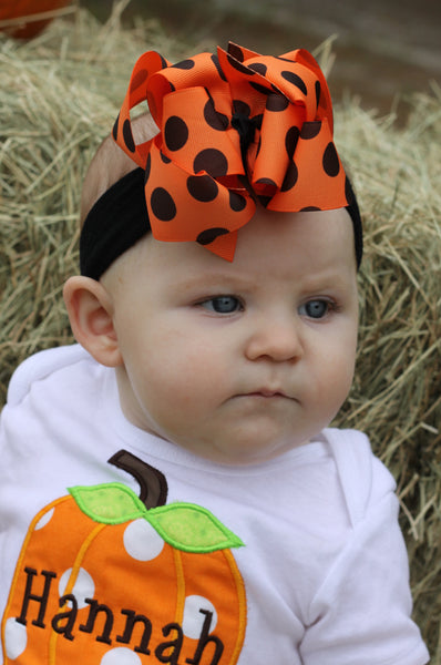 Orange and Black Polka Fall Halloween Girls Hair Bow Clip or Headband