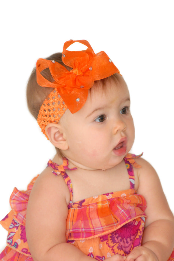 Orange Sheer Bling Girls Baby Headband Hair Bow - CHOOSE COLOR