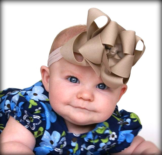Large Double Layered Tan Hair Bow Clip-CHOOSE COLOR