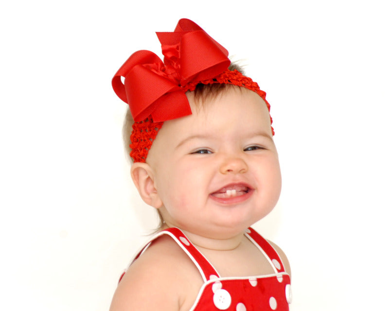 Red Grosgrain Ruffle Hair Bow Headband for Babies -CHOOSE COLOR